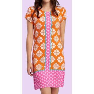 Hatley Floral Droplet Tropics T-Shirt Dress Orange Pink White Small NWT